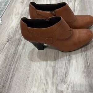 Clarks Brown Heeled Boots with Chunky Heel and Perforated Detailing 8M